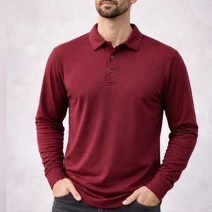 UNTUCKit Burgundy Long Sleeve Polo Shirt Size S Cotton Casual Button Collae